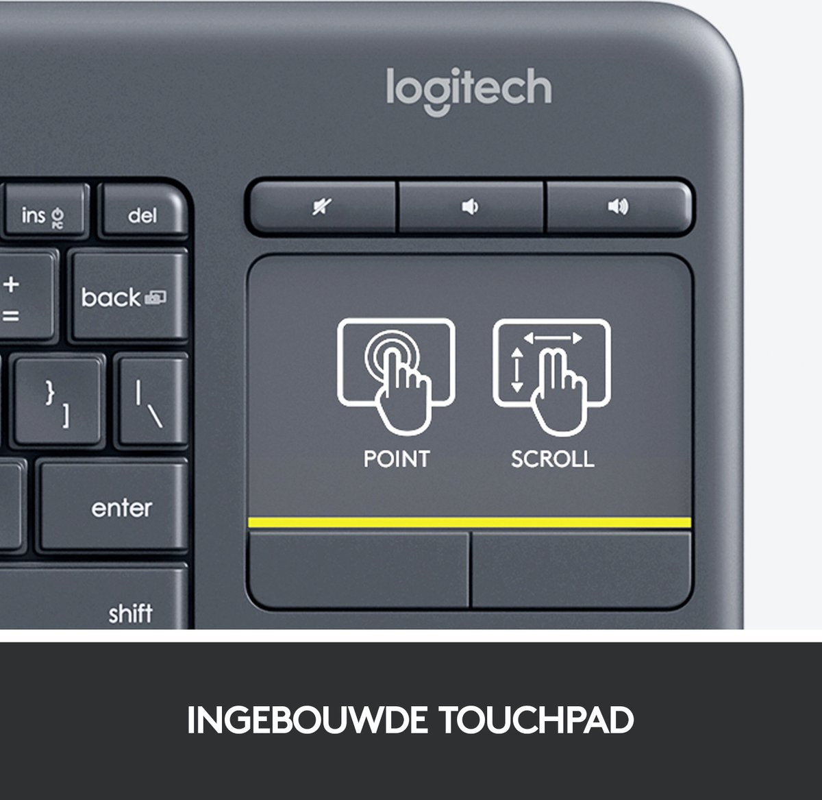 Logitech K400 Plus - Draadloos Touch Toetsenbord - QWERTY ISO - Zwart