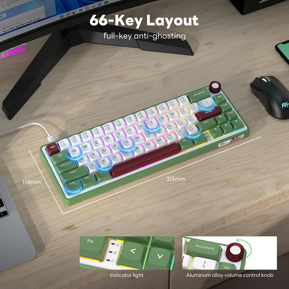 Royal Kludge RKR65 - Mechanisch RGB Gaming Toetsenbord - Inclusief Stofkap